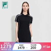 斐乐（FILA）官方女子连衣裙2023夏新款高尔夫POLO领修身收腰运动裙 深黑-BK 155/76A/XS