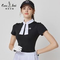 格诺菲驰（GONOFECI）高尔夫服装女套装速干短袖t恤透气休闲上衣修身显瘦防走光短裙 黑色上衣 S