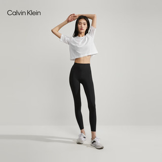 Calvin Klein 运动23春夏女士简约字母提花网格宽松跑步健身短袖T恤4WS3K112 110-月光白 L