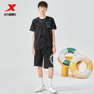 XTEP 特步 与自然共生T恤男环保地球印花透气短袖97 正黑色 XL