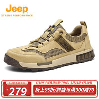 Jeep（吉普）夏季新款户外减震防滑复古休闲运动鞋网面透气徒步鞋男 驼色 38