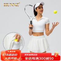 HUNNZ品牌网球服女套装裙速干运动服两件套2023夏季羽毛球服女 白色 XS