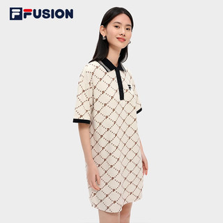 斐乐（FILA） FUSION潮牌女子连衣裙2023夏新款时尚宽松POLO领连身裙 乳糖色-BG 175/92A/XL