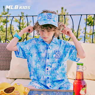 MLB 儿童官方男女童时髦老花梭织衬衫复古洋气短袖上衣23夏季新款