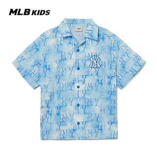 MLB 儿童官方男女童时髦老花梭织衬衫复古洋气短袖上衣23夏季新款