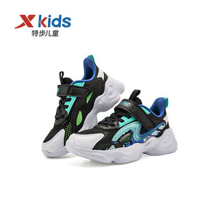 特步（XTEP）儿童男童小童童鞋透气舒适框子鞋休闲鞋 黑/极光绿 33码