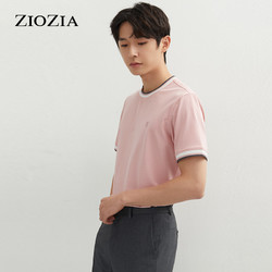 ZIOZIA 夏季男款韩版休闲舒适简约粉色圆领短T恤ZTB12464N