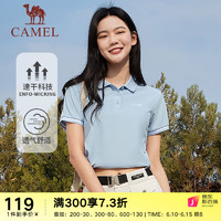 骆驼（CAMEL）运动polo衫休闲短袖2023春夏运动速干透气宽松翻领上衣 6004，水波蓝，女 XL