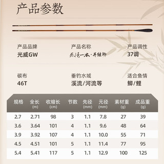 光威（GW）鱼竿手竿无法一本并继竿超轻超细插节并继杆鲫鱼竿37调钓鱼竿渔具 2.7米无法一本并继