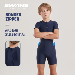 SWANS儿童泳衣男童连体速干防晒游泳衣专业训练冲浪服泳装 藏青色 130