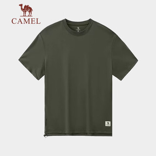 骆驼（CAMEL）户外速干男短袖2023春夏圆领功能排汗运动衣 A13BA6R010，椰壳色，男 L