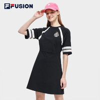 FILA FUSION斐乐潮牌女子连衣裙2023夏季新款修身圆领短袖运动裙 深黑-BK 155/76A/XS