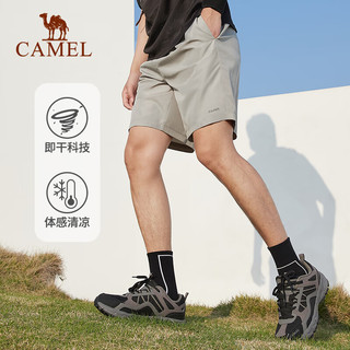 骆驼（CAMEL）运动短裤男2023春夏外穿复古薄款透气跑步训练健身速干运动裤 C13BAXM015，卡其，男 XXL