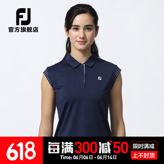 Footjoy新款高尔夫服装女士弹力抗菌舒适透气防紫外线golf翻领短袖POLO衫 蓝/紫80555 S