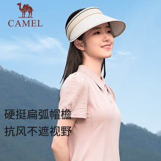 CAMEL 骆驼 空顶防晒帽2023春夏户外运动骑车太阳帽女徒步全遮脸大帽檐遮阳帽 133BB00018，米白 均码