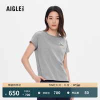 AIGLE艾高2023年夏季新品AAS23WTSH016女士DFT速干吸湿排汗T恤 花灰 AH774 L(170/92A)