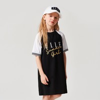 ELLE kids 夏季女童短袖连衣裙插肩运动字母T恤裙子