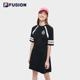 斐乐（FILA） FUSION潮牌女子连衣裙2023夏季新款修身圆领短袖运动裙 深黑-BK 160/80A/S