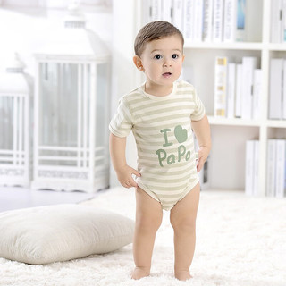 舒贝怡新生婴儿连体衣服短袖夏季超薄款纯棉宝宝婴幼儿短哈 条纹绿色 73cm(6-12个月)