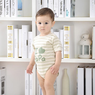 舒贝怡新生婴儿连体衣服短袖夏季超薄款纯棉宝宝婴幼儿短哈 条纹绿色 73cm(6-12个月)
