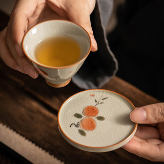 瓷牌茗茶具（cipaiming teaset）哥窑茶杯垫家用会客陶瓷垫片手绘开片茶具配件 哥窑手绘《双鱼》杯垫-单个装