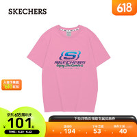 SKECHERS斯凯奇新款男女同款印花针织短袖L223U045 香囊粉红/004C XS