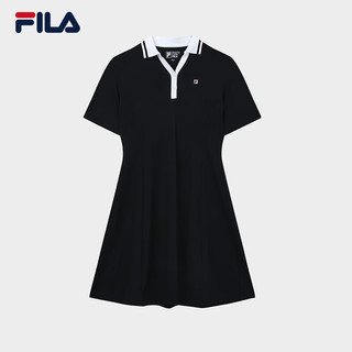 斐乐（FILA） 女子连衣裙2023秋季新款时尚休闲POLO短袖针织裙 正黑色-BK 180/96A/XXL