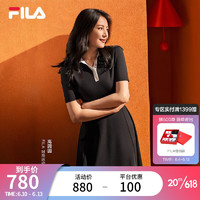 斐乐（FILA） 女子连衣裙2023秋季新款时尚休闲POLO短袖针织裙 正黑色-BK 180/96A/XXL