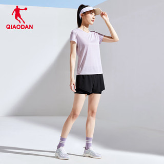 QIAODAN 乔丹 短袖T恤女士夏季速干透气简约百搭运动上衣 曦紫花纱 XL