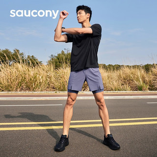 Saucony索康尼运动T恤男士夏季新款透气速干跑步上衣旗舰休闲T 黑 XL（180/100A）