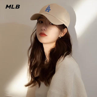 美职棒（MLB）旗舰官网帽子男女 23新款 LA刺绣大标情侣休闲帽鸭舌帽弯檐棒球帽 LA刺绣大标/米黄色 F