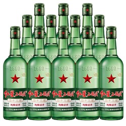 RED STAR 红星 二锅头43度绿瓶500ml*12瓶整箱清香型固态纯粮发酵白酒口粮酒
