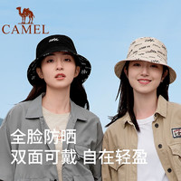 CAMEL 骆驼 双面渔夫帽户外防紫外线太阳帽大帽檐遮阳帽夏季女露营防晒帽 133SB00007，黑色