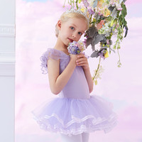 舞东方（E．Dance）舞蹈服儿童女短袖练功服女童夏季芭蕾舞裙纱裙女孩演出跳舞蓬蓬裙 浅紫色 150码(身高140-150厘米)