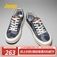 Jeep吉普男鞋夏季迷彩帆布鞋男轻便耐磨平底休闲板鞋男 迷彩蓝色(运动鞋码) 39