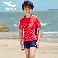 hosa 浩沙 儿童泳衣男童分体短袖游泳衣套装 中大童速干训练泳装 大红 10码