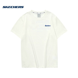 斯凯奇Skechers吸湿速干2023夏季情侣款运动T恤粉色透气圆领短袖 L223U061-0074 棉花糖白 XL