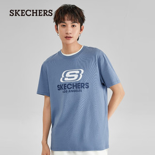 SKECHERS斯凯奇短袖男吸汗透气棉圆领T恤男女同款休闲运动上衣 花冠蓝/01P1 165/84A/S