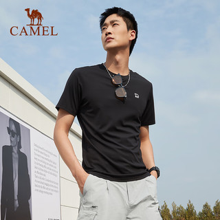 骆驼（CAMEL）运动T恤男 2023春夏季款冰丝凉感短袖吸汗透气速干防晒上衣 C13BZ00019，月灰蓝，男 XL