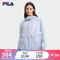 斐乐（FILA）官方女子梭织外套2023夏季新款时尚休闲宽松连帽上衣 晴妩蓝-LB 170/88A/L