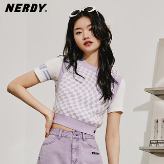 NERDY &城堡熊联名 性感超短格子抹胸甜美女生裹胸上衣 灰色 S