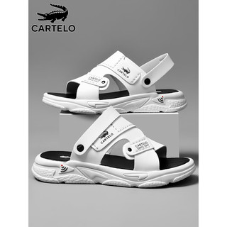 卡帝乐鳄鱼（CARTELO）凉鞋男夏季外穿两用沙滩鞋男士厚底休闲运动凉拖鞋 白色 42码
