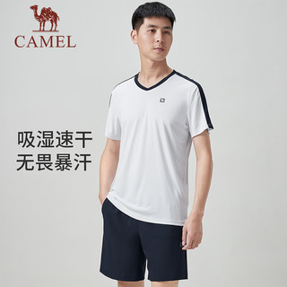 骆驼（CAMEL）羽毛球服套装男运动上衣女速干短裤乒乓球网球专业训练服夏季 无际白/普鲁士蓝 S