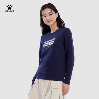 卡尔美（KELME）春秋季新款针织圆领卫衣女户外休闲套头衫女款潮流百搭宽松上衣 深夜蓝 M