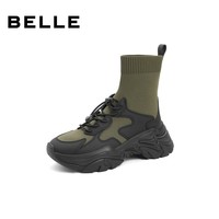 BeLLE 百丽 厚底弹力袜靴女新款瘦瘦靴商场同款时尚拼接短靴加绒3QY62AZ2