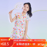 童装女童短袖连衣裙2023年夏装波点纯棉旗袍公主裙子白橙花140