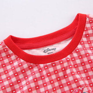 迪士尼（Disney）儿童女童短袖T恤可爱荷叶边圆领花版外出上衣23夏DB321BE46红100