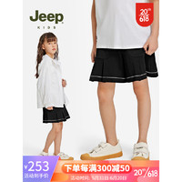 Jeep女童百褶裙2023夏季新款纯棉裤裙薄款洋气外穿中大童半身裙 黑色 160cm