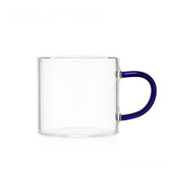 美斯尼小茶杯玻璃品茗杯家用带把手主人杯耐热功夫茶具玻璃小品杯 直觉品杯蓝把 100ML