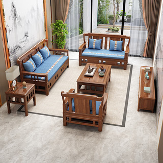 雨木现代中式实木沙发组合简约冬夏两用农村小户型经济型木质客厅家具 三人位（配坐垫抱枕）